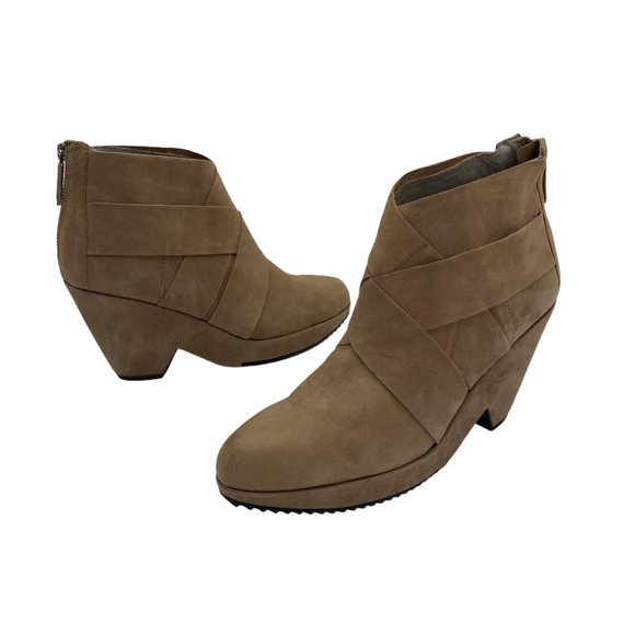 Eileen Fisher Tan Leather Dream Woven Ankle Boot 8 - Picture 2 of 11
